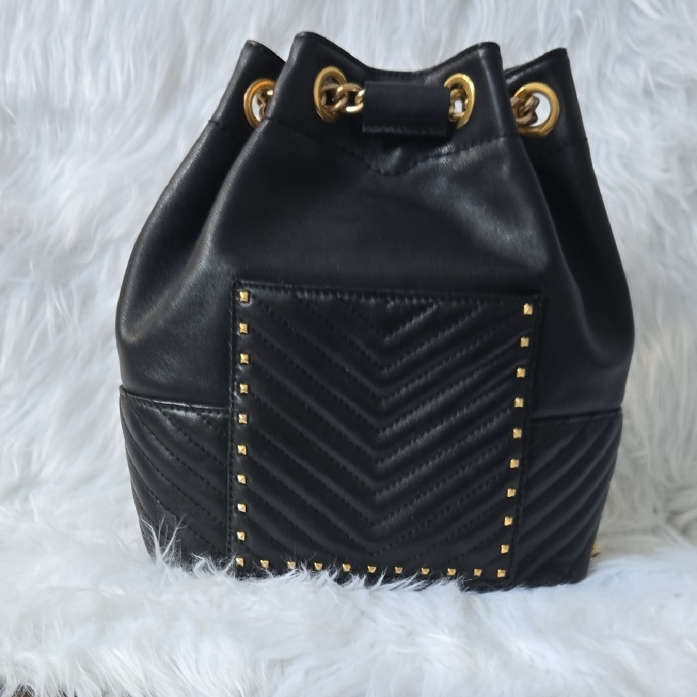 Rebecca Minkoff Black Leather Backpack with Gold Accents